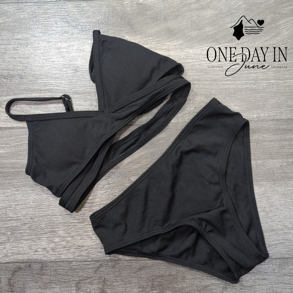 Aleumdr Ribbed Cross Front Bikini Swimsuit Size 7-8Y